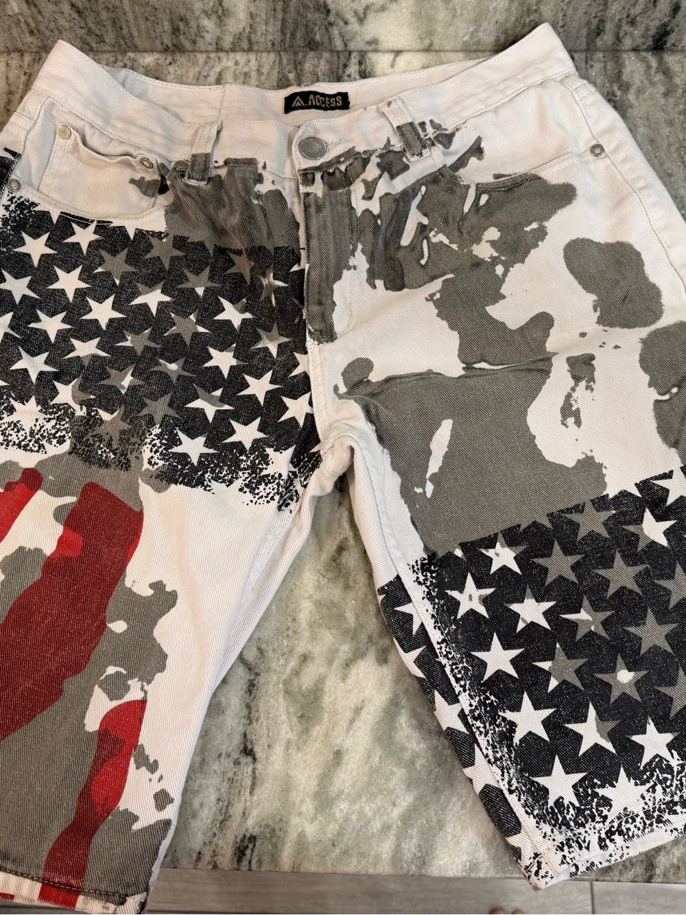 White American Flag Print Jean Shorts